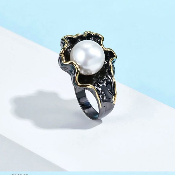 Italian Jewelry Back White Pearl Ring - Picture 12 of 15